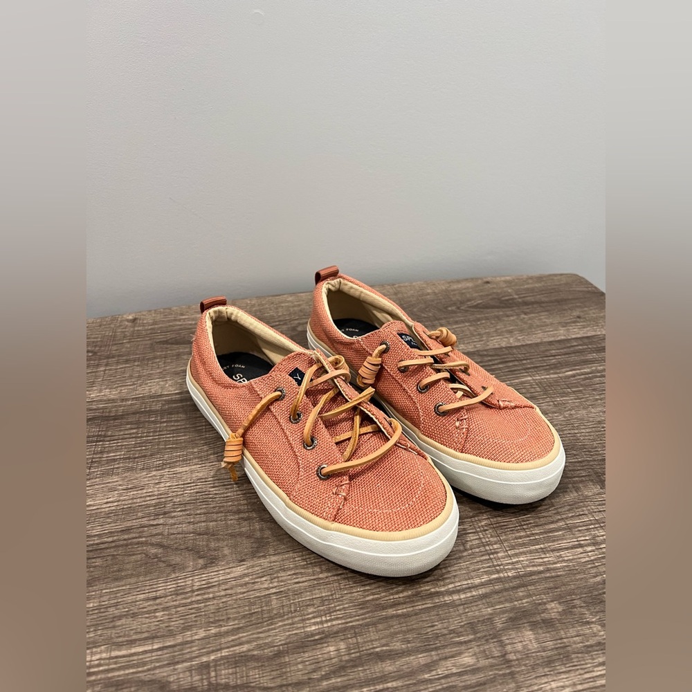 Sperry Coral Canvas Boat Shoes with Tan Laces - Picture 5 of 8